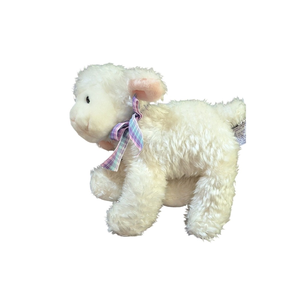 Zondervan White Plush Lamb Sheep Purple Plaid Bow Stuffed Animal 2000  10"